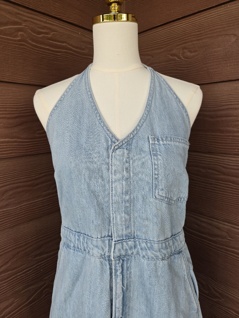 Universal Thread Light Wash Denim Halter Maxi Dress Women's Size 12 - Picture 14 of 16